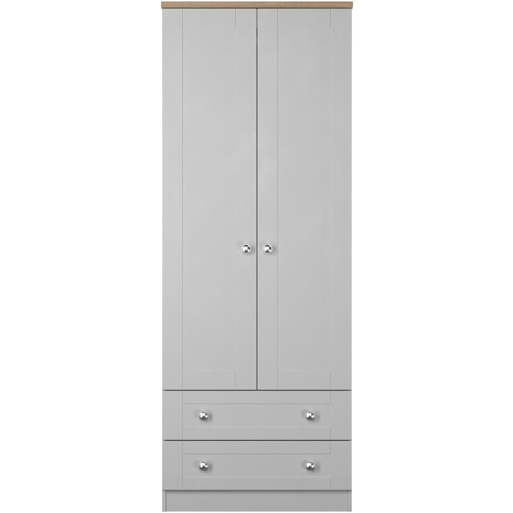 Crowndale Sussex 2 Door 2 Drawer Grey Ash and Bardolino Oak Tall Wardrobe Ready Assembled Image 2