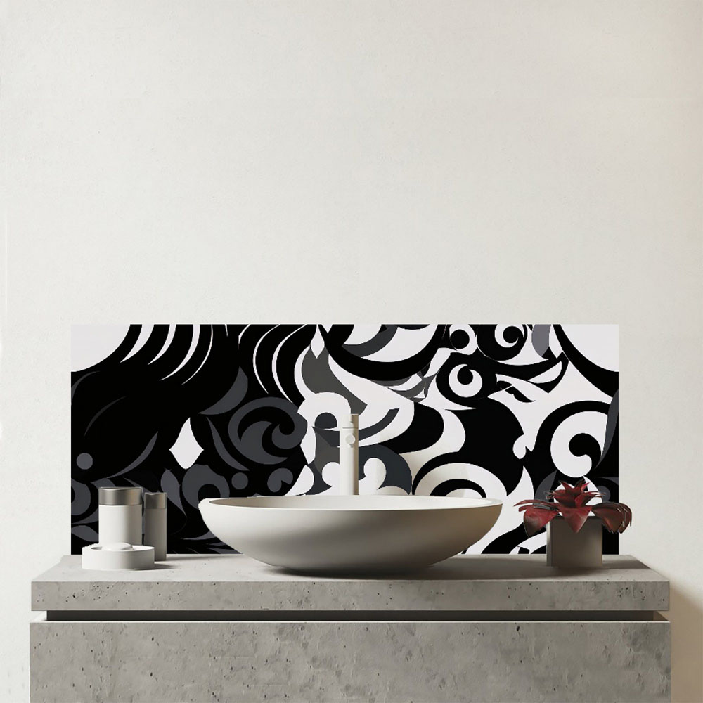 Warren Reed Designer Black Grey Abstract Glass Bathroom Splashback 25 x 60cm Image 1