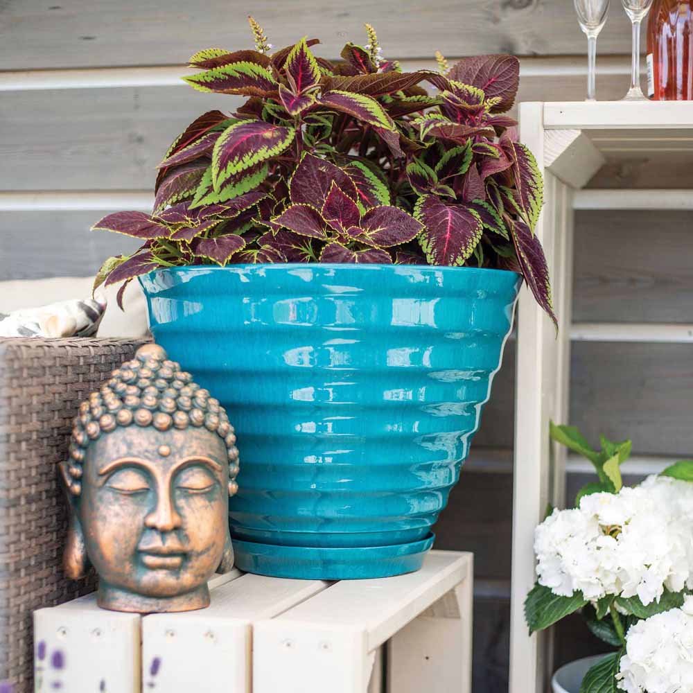 Plant Avenue Vale Teal Planter with In Built Saucer 40cm Image 2