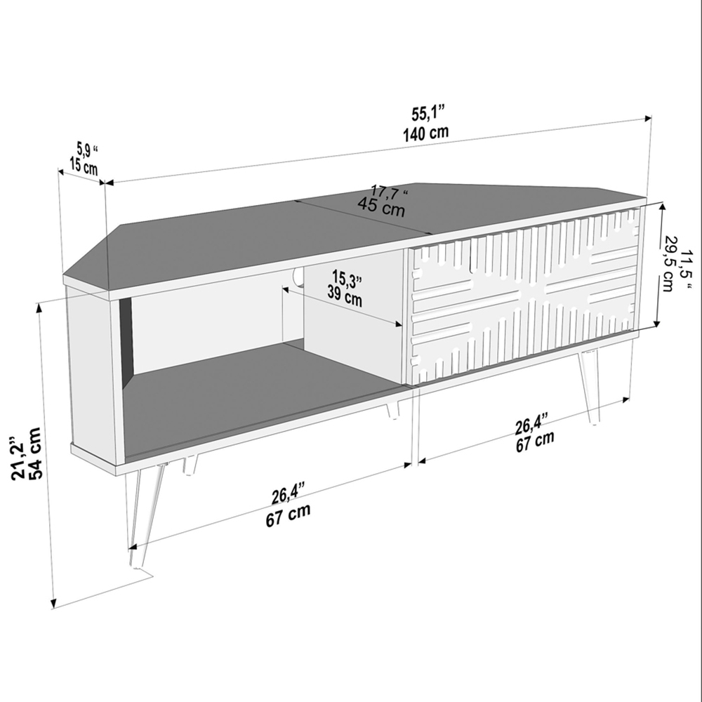 Decorotika Mora Single Sliding Door Sapphire Oak and White Corner TV Unit Image 9