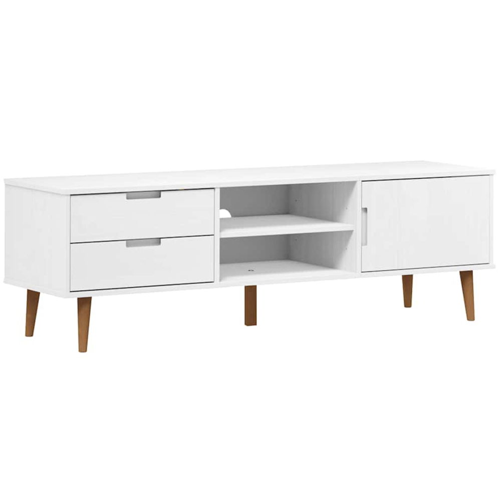 vidaXL Molde Single Door 2 Drawer 2 Shelf White Solid Pine Wood TV Cabinet Image 2