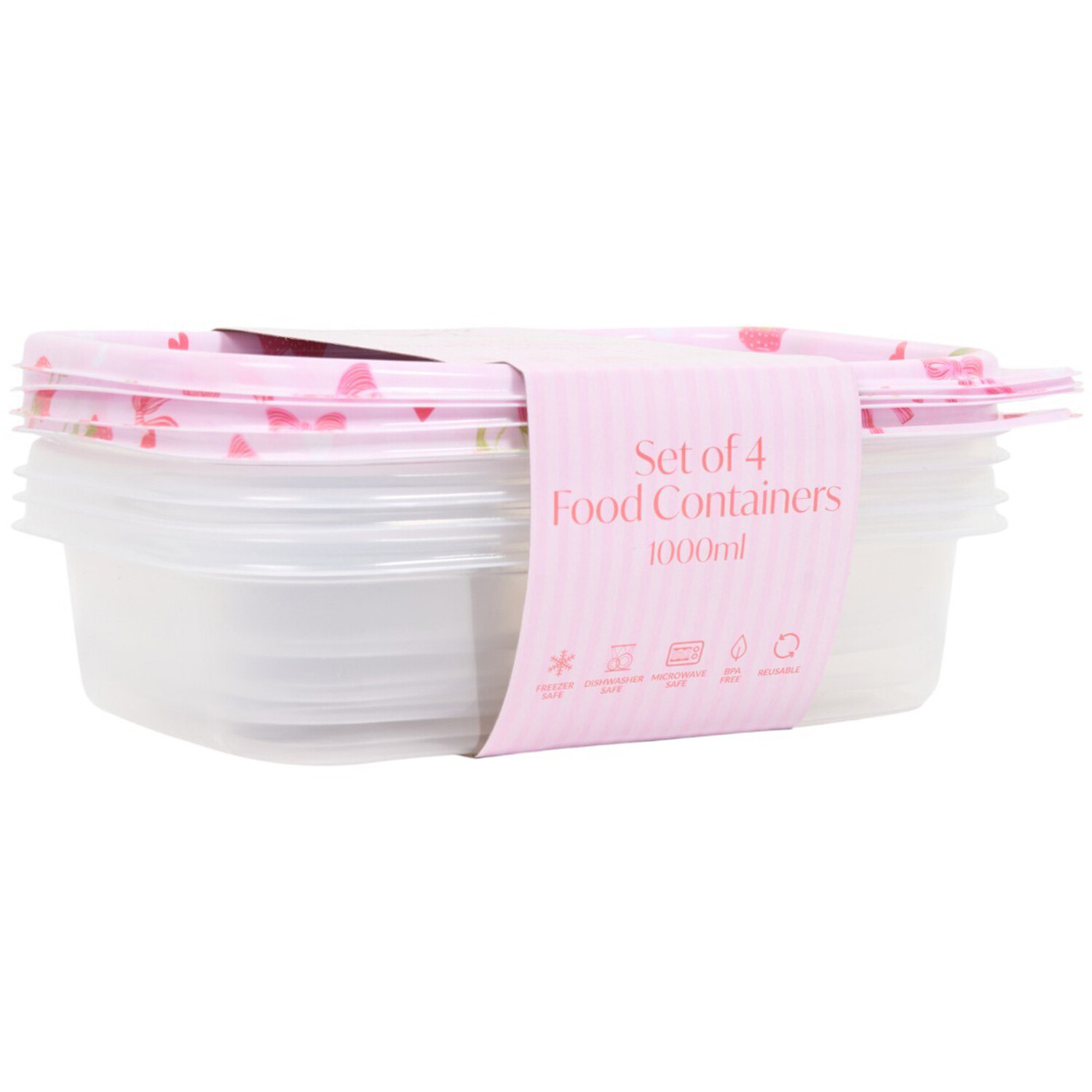 Pack of 4 Berry Sweet Food Containers Pink Image 2