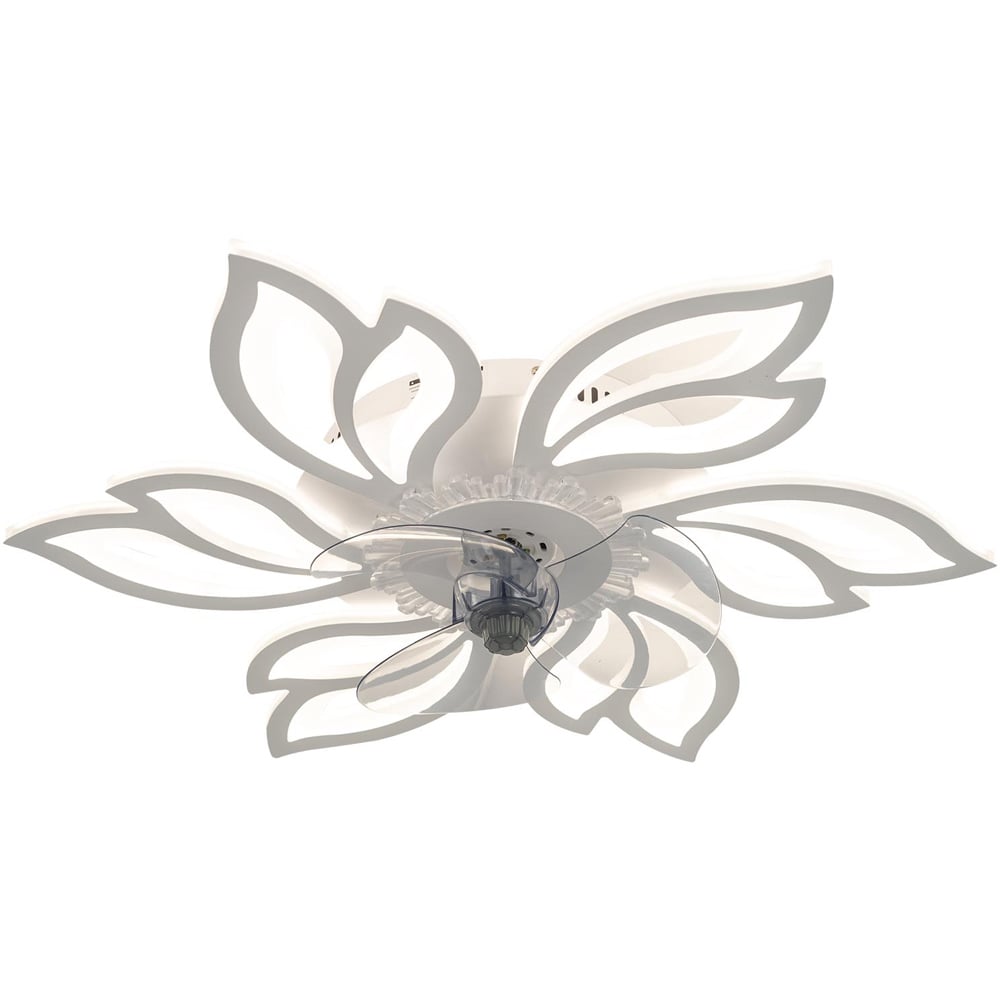 Living and Home White Flower Shape LED Ceiling Fan Light with Remote 25 inch Image 1