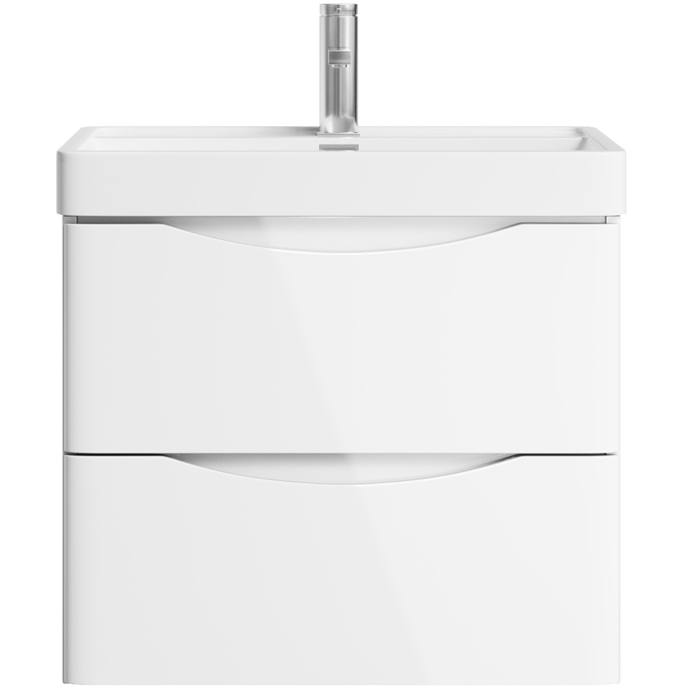 Go Bathrooms 2 Drawer White Gloss Wall Hung Vanity Unit with Ceramic Basin 600mm Image 2