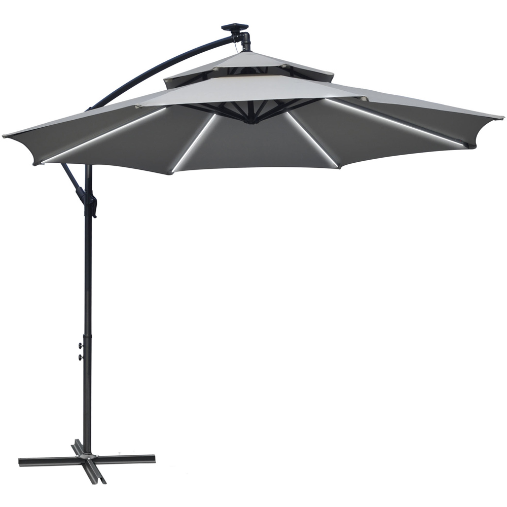 Outsunny Light Grey LED Crank Banana Cantilever Parasol 3m Image 1
