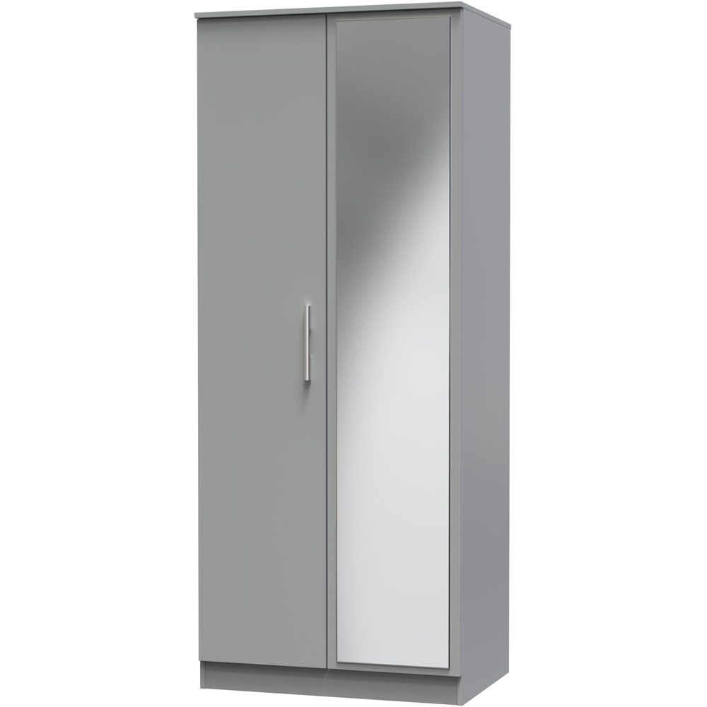 Crowndale Camden 2 Door Dusk Grey Mirrored Wardrobe Ready Assembled Image 4