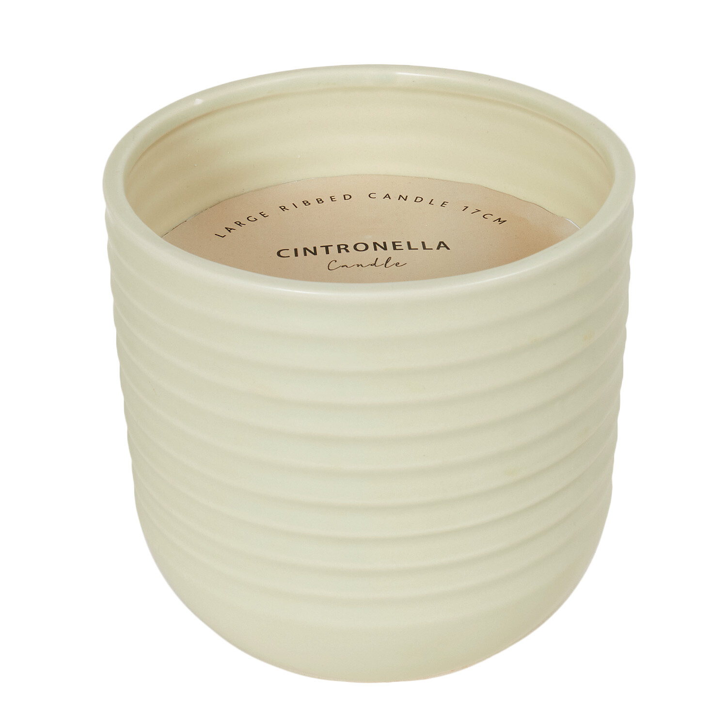 Large Ribbed Citronella Candle - Cream Image 1
