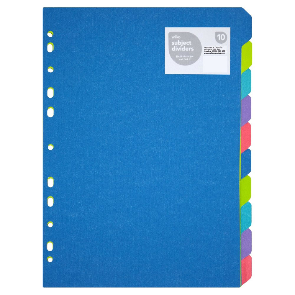 Wilko A4 Subject Dividers 10 pack Image