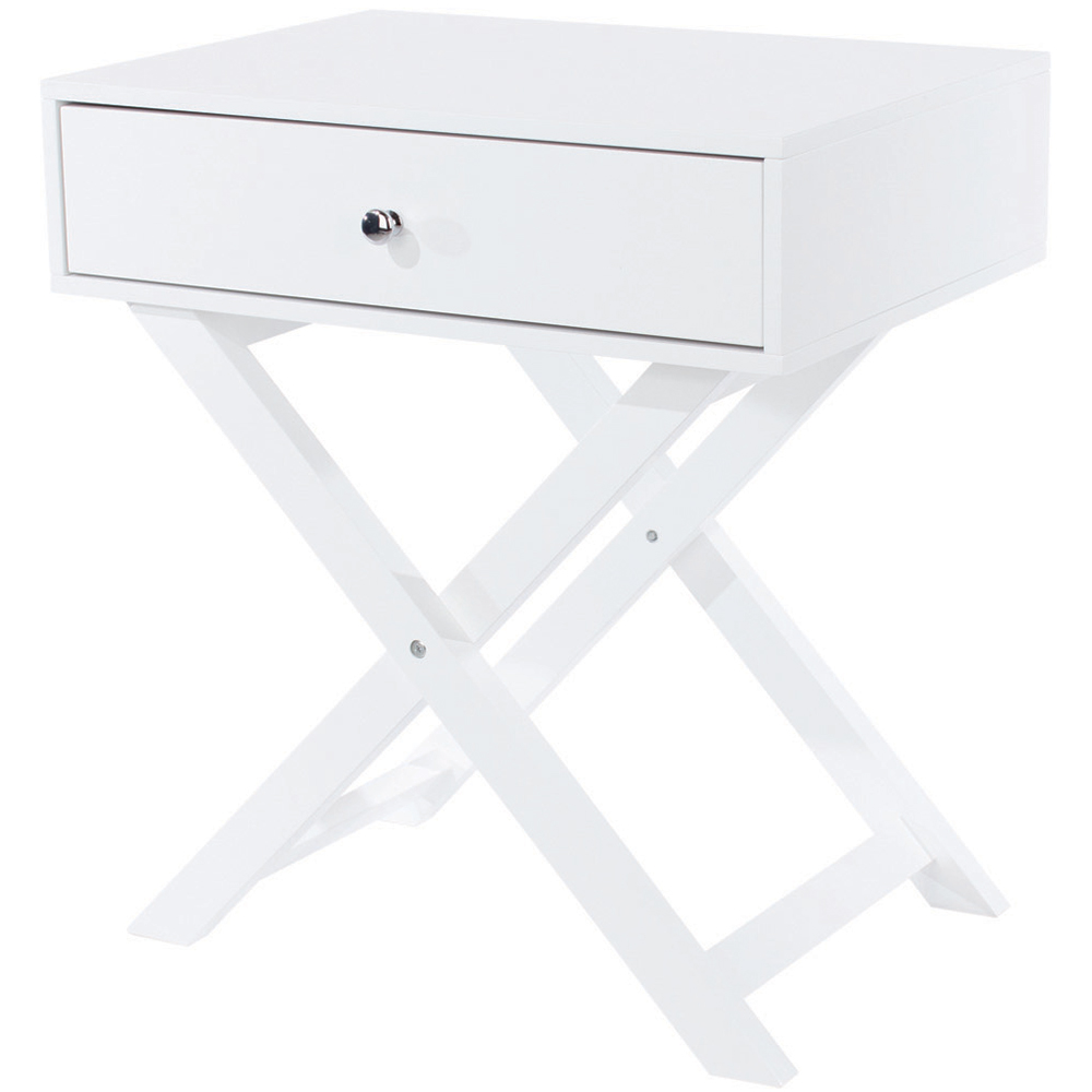Leighton Single Drawer White X Legs Bedside Table Image 2