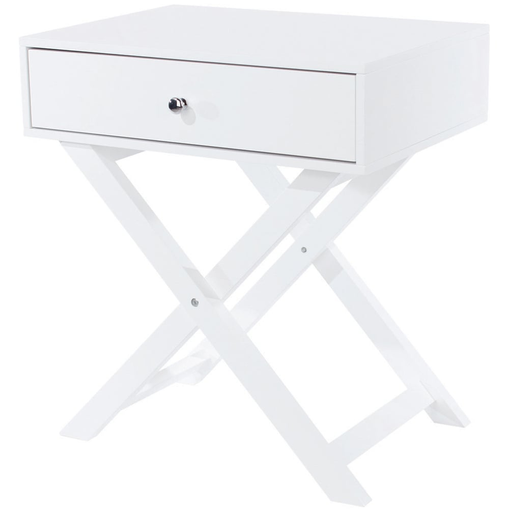 Leighton Single Drawer White X Legs Bedside Table Image 2