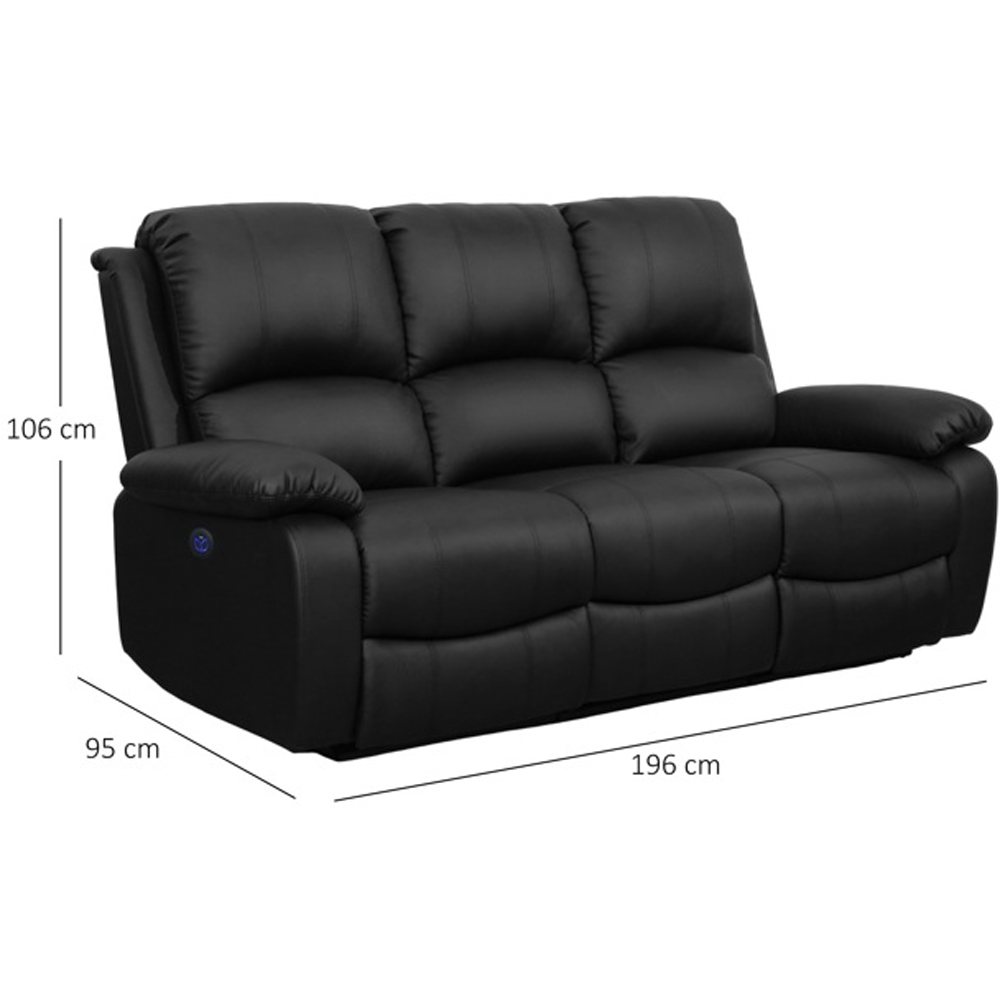Comfy Living 3 Seater Black PU Leather Electric Recliner Sofa Image 8