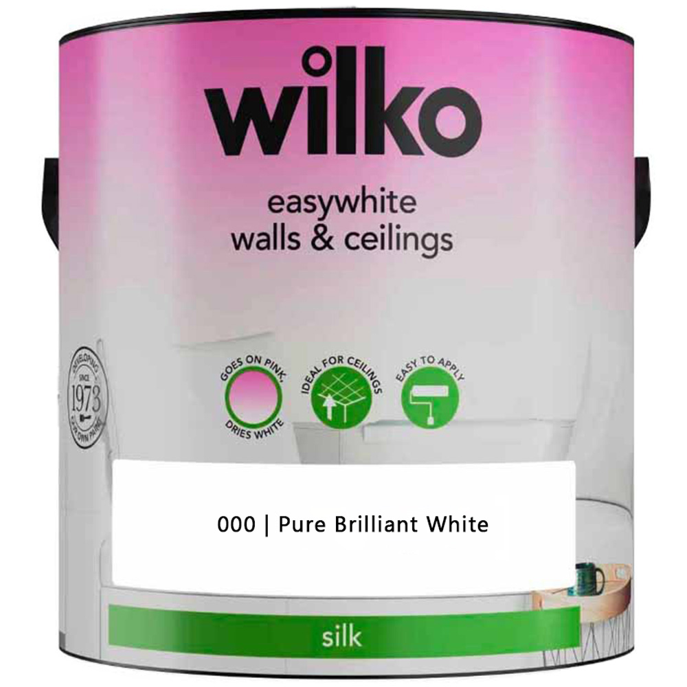 Wilko Easywhite Walls & Ceilings Pure Brilliant White Silk Emulsion Paint 2.5L Image 2