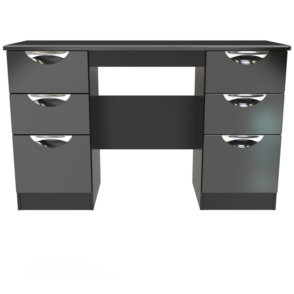 Crowndale Camden 6 Drawer Black Gloss and Black Kneehole Desk Ready Assembled Image 3