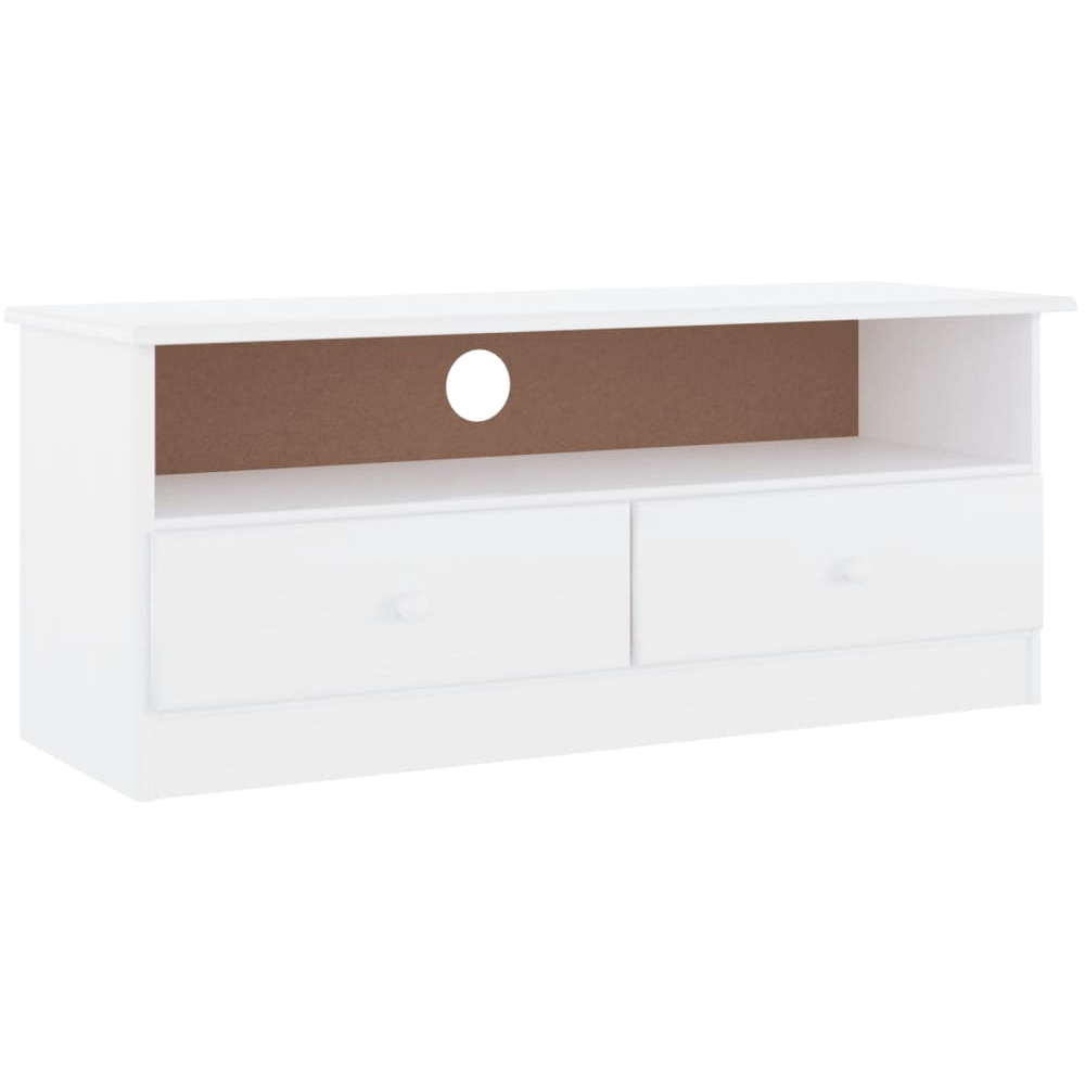 vidaXL 2 Drawer Single Shelf White Solid Pine Wood TV Cabinet Image 2