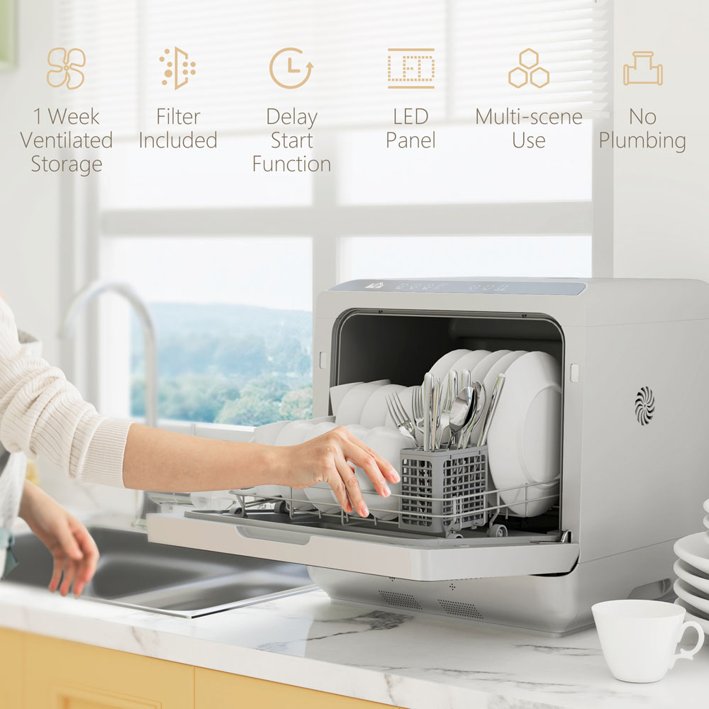 HOMCOM 800-190V70SR Silver Tone Worktop Dishwasher Image 8