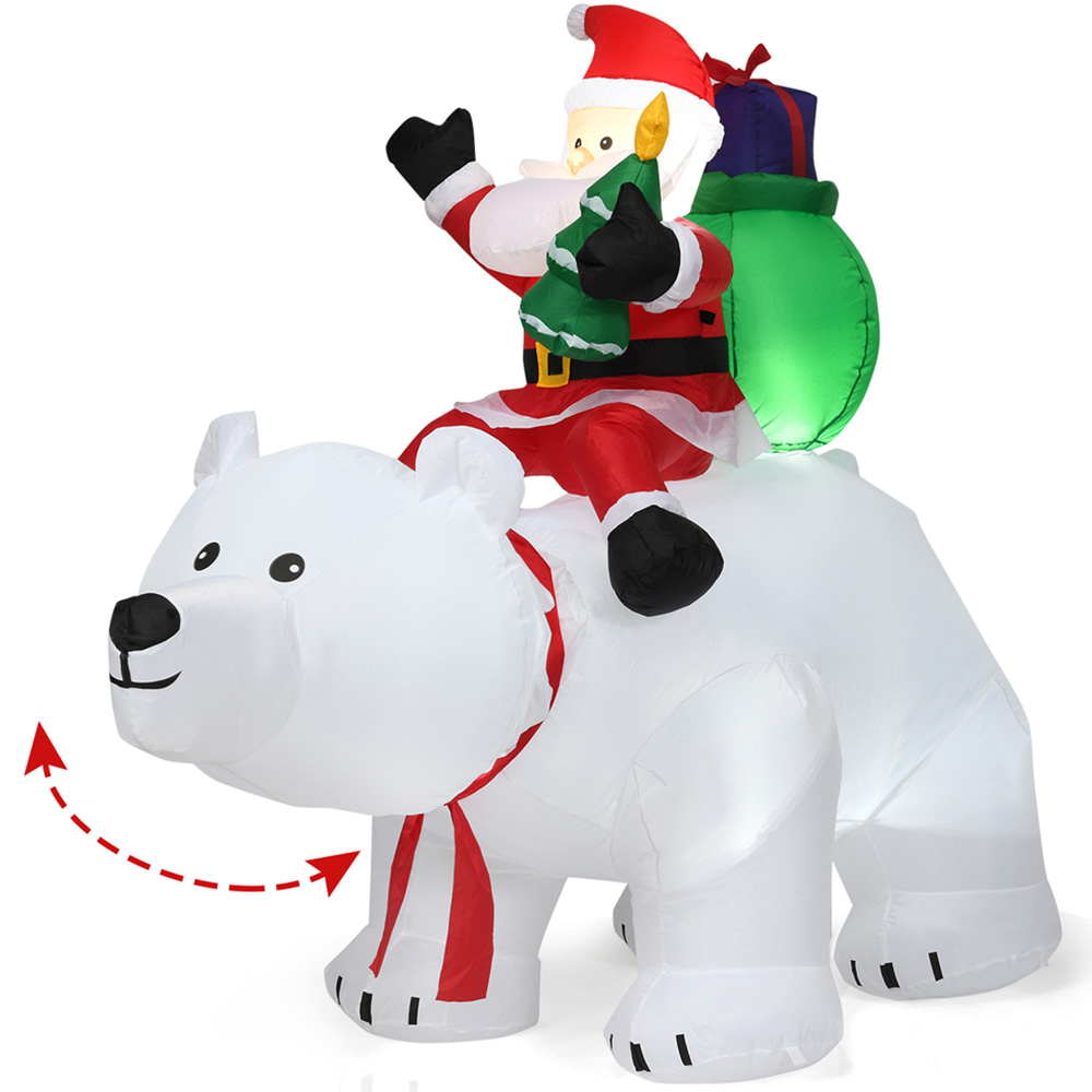 Costway Santa Riding Polar Bear with Shaking Head LED Inflatable Christmas Decoration 5.7 x 6.5ft Image 3