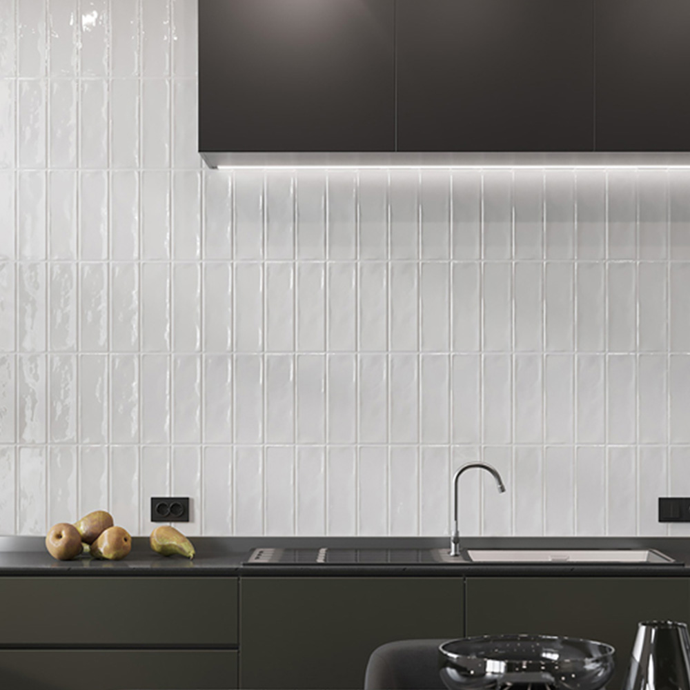 Top Ceramics White Gloss Metro Bumpy Ceramic Wall Tile Flat 300 x 100mm Image 1