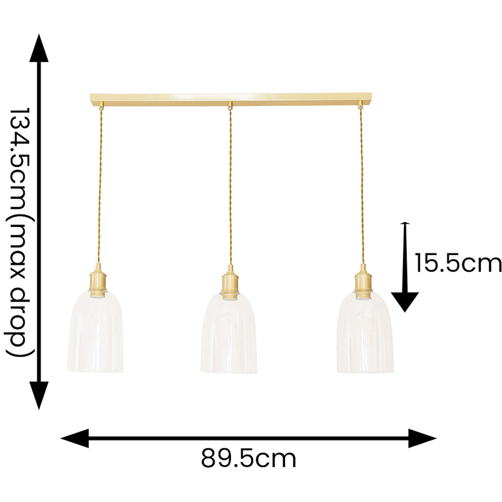 ValueLights Kira Glass Dome 3 Drop Bar Brushed Gold Diner LED Ceiling Pendant Light Image 7