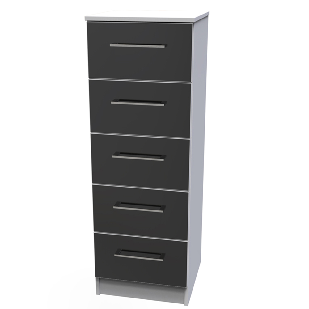 Crowndale Worcester 5 Drawer Matt Black and White Tall Bedside Cabinet Ready Assembled Image 2