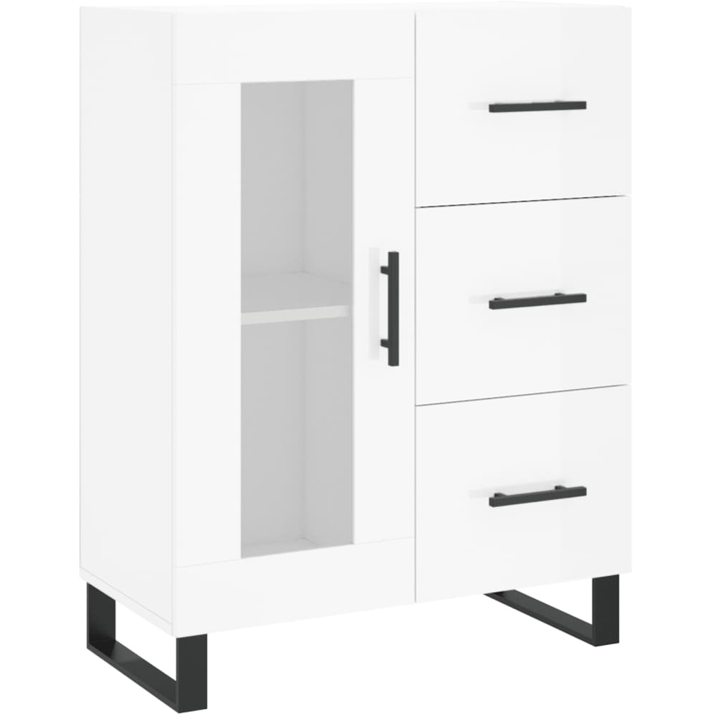 vidaXL Single Glass Door 3 Drawer High Gloss White Sideboard Image 2