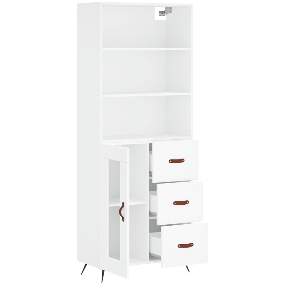 vidaXL Single Glass Door 3 Drawer 3 Open Shelf White Highboard Image 4