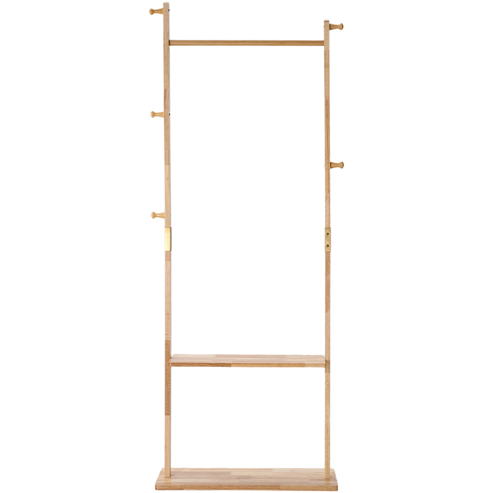 Living and Home Single Shelf Natural Freestanding Clothes Rack with 5 Hooks Image 2