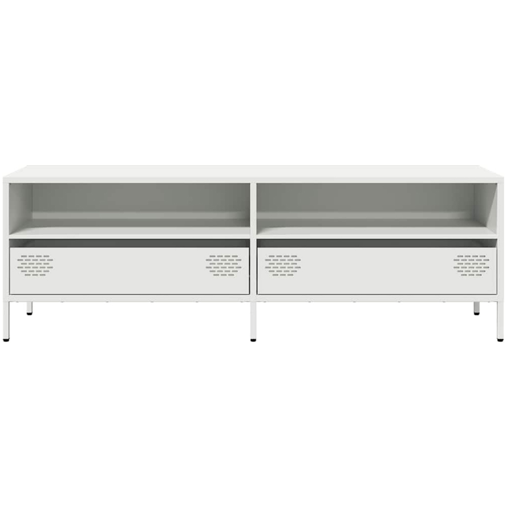 vidaXL 2 Drawer 2 Shelf White Steel Wide TV Cabinet Image 3