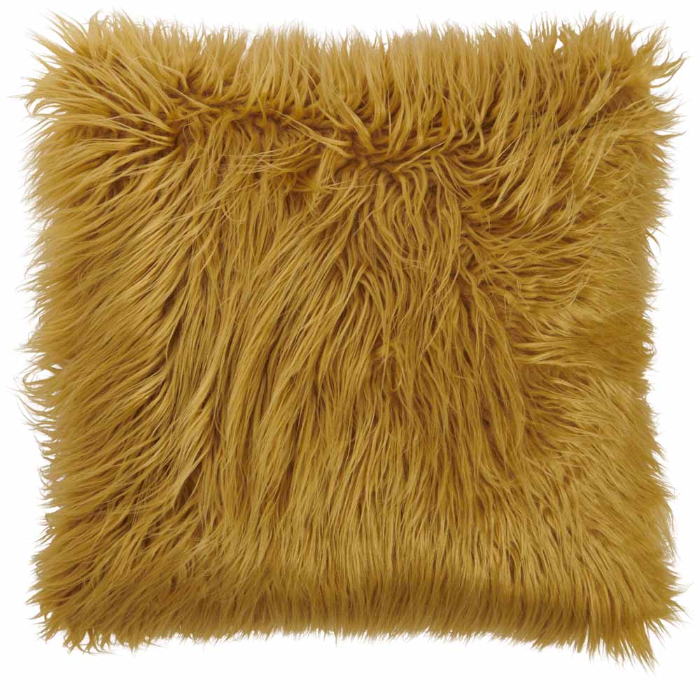 Wilko Ochre New Faux Fur Mongolian Cushion 43 x 43cm Image 1
