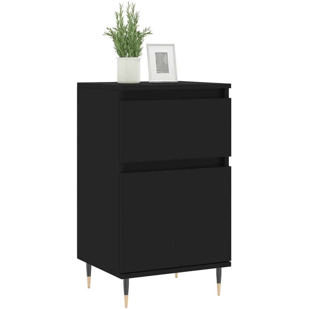 vidaXL Single Door Single Drawer Black Wooden Sideboard Set of 2 Image 3