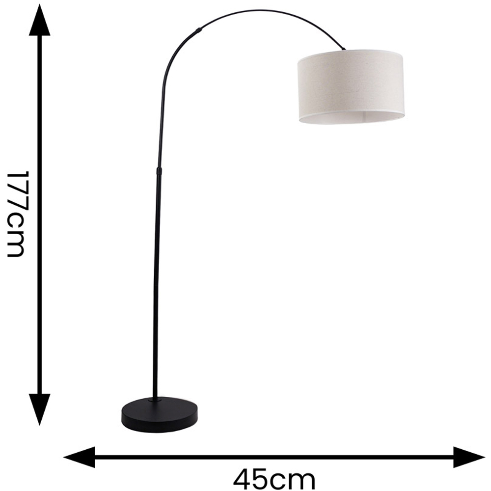 ValueLights Louis White Edge Drum Lamp Shade Black Metal Arched LED Floor Lamp Image 4