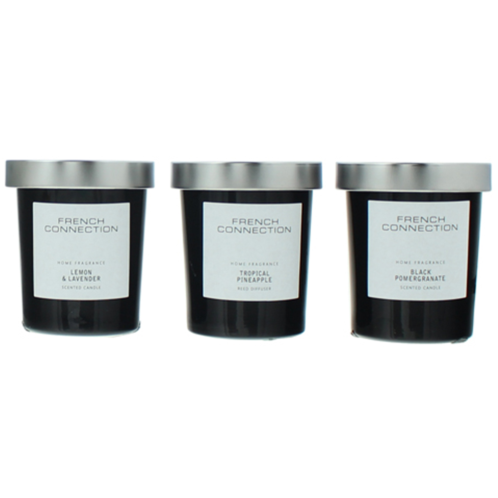 French Connection Black Collection Scented Candle 3 Piece Gift Set Image 2
