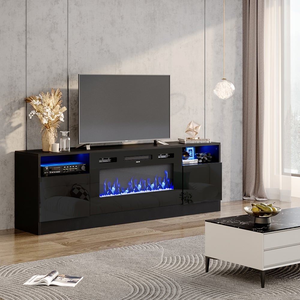 Living and Home 2 Door 2 Shelf Black Fireplace TV Unit Image 6