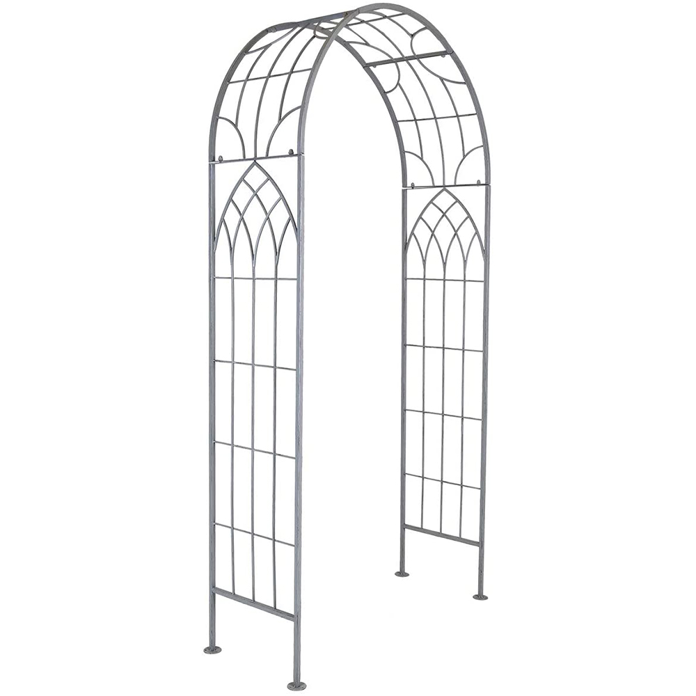 Charles Bentley 3.3 x 1.1ft Grey Wrought Iron Arch with Trellis Sides Image 3