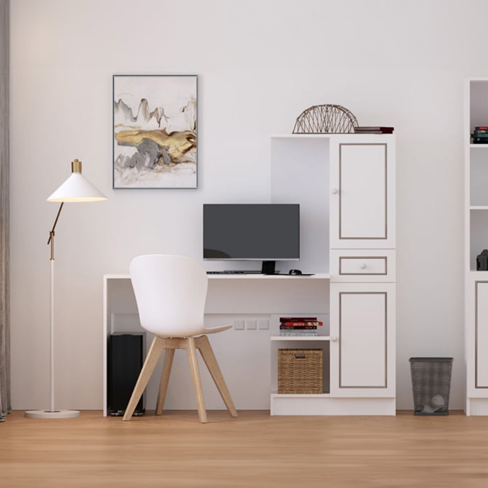 Evu CLEMENT 2 Door Single Drawer Home Office Desk White Image 5
