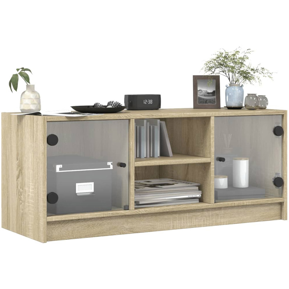 vidaXL 2 Glass Door 2 Open Shelf Sonoma Oak TV Cabinet Image 4