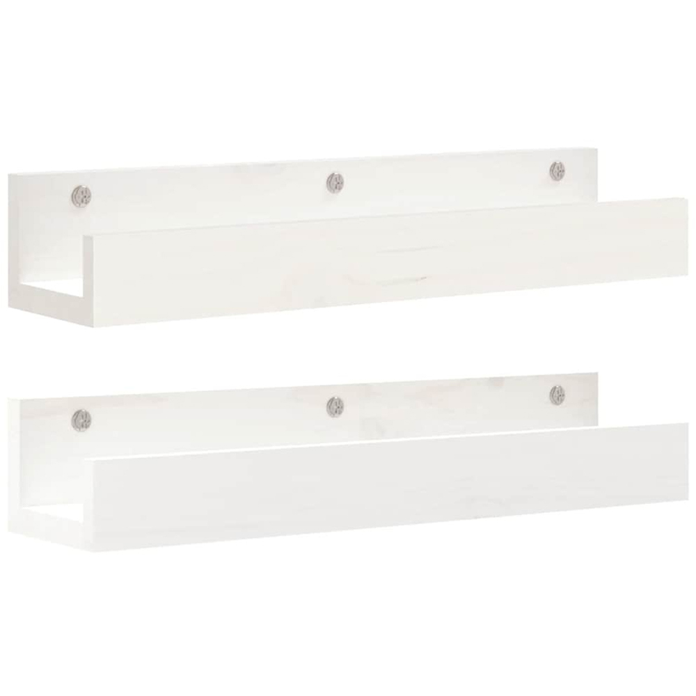 vidaXL 50 x 12 x 9cm Set of 2 White Solid Wood Pine Wall Shelf Image 3