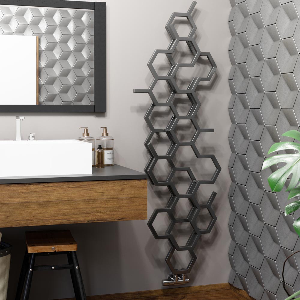 Terma Hex 1705 BTU Sparkling Grey Radiator 1700 x 573mm Image 2