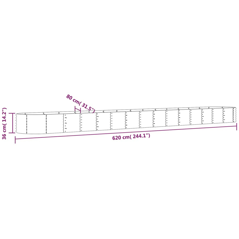 vidaXL Grey Galvanised Steel Raised Garden Bed 36 x 80 x 620cm Image 5