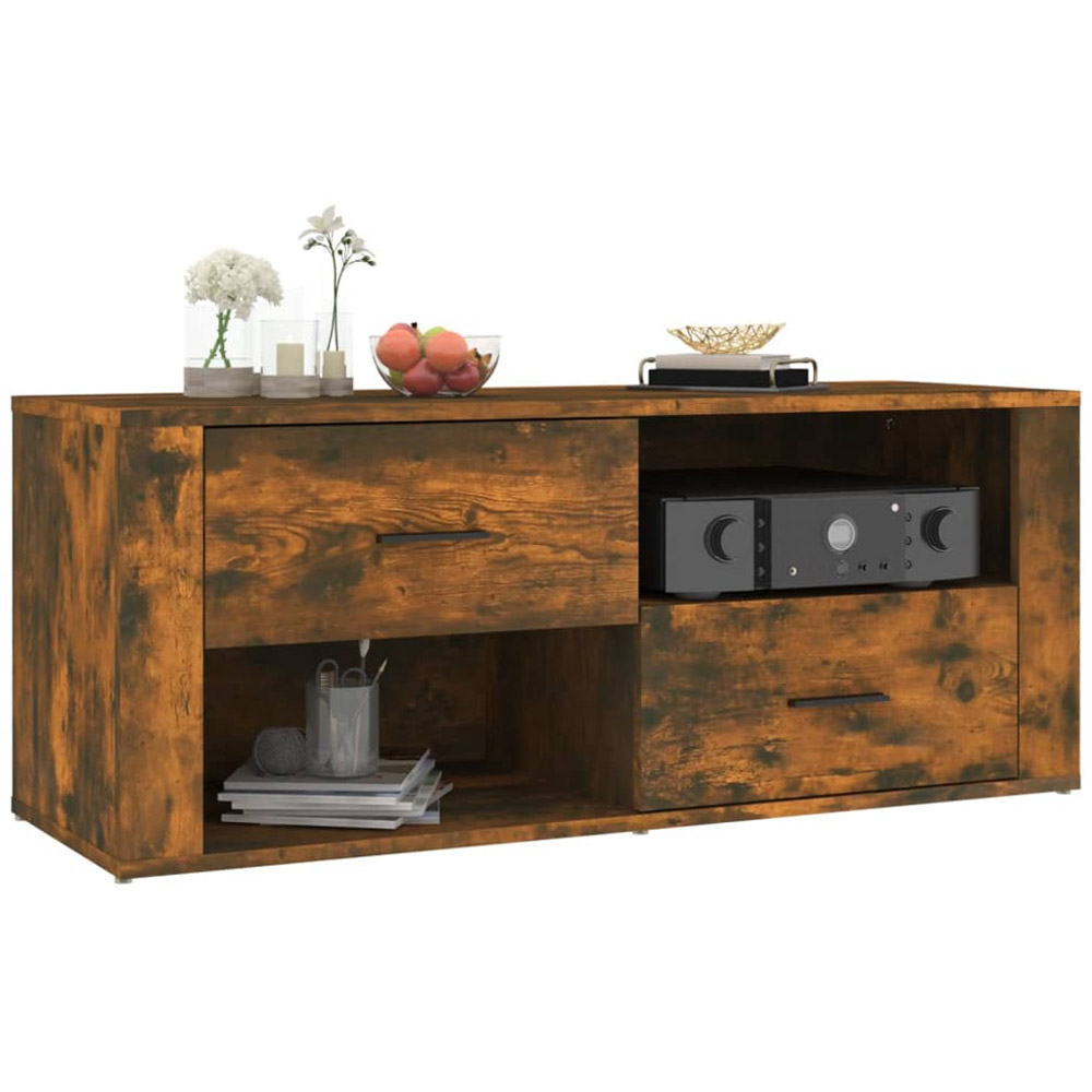 vidaXL 2 Drawer 2 Open Shelf Smoked Oak TV Cabinet Image 4