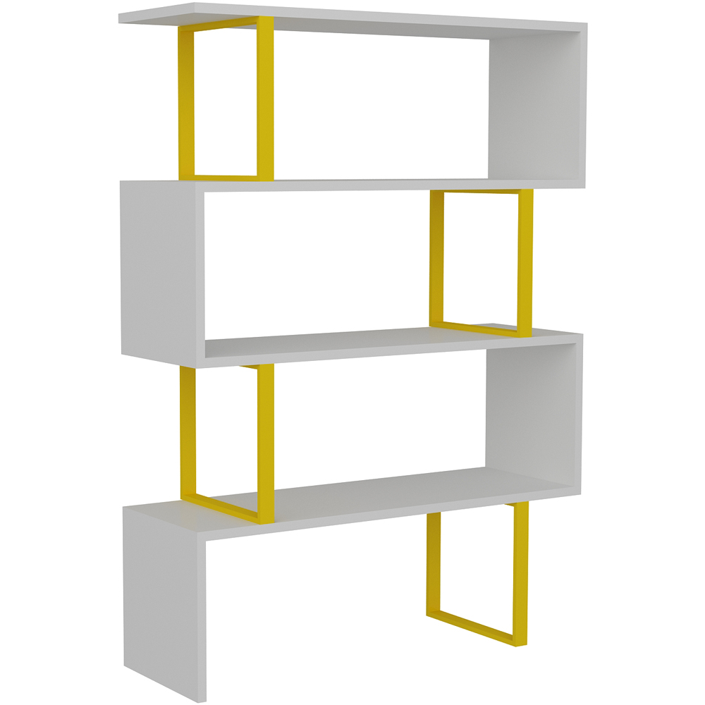 Decorotika Adriana 4 Shelf White and Yellow Geometric Bookcase Image 2