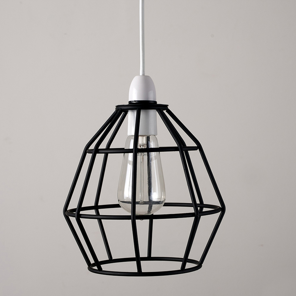 ValueLights Hamish Matt Black Basket Ceiling Pendant Light Lamp Shade Image 2