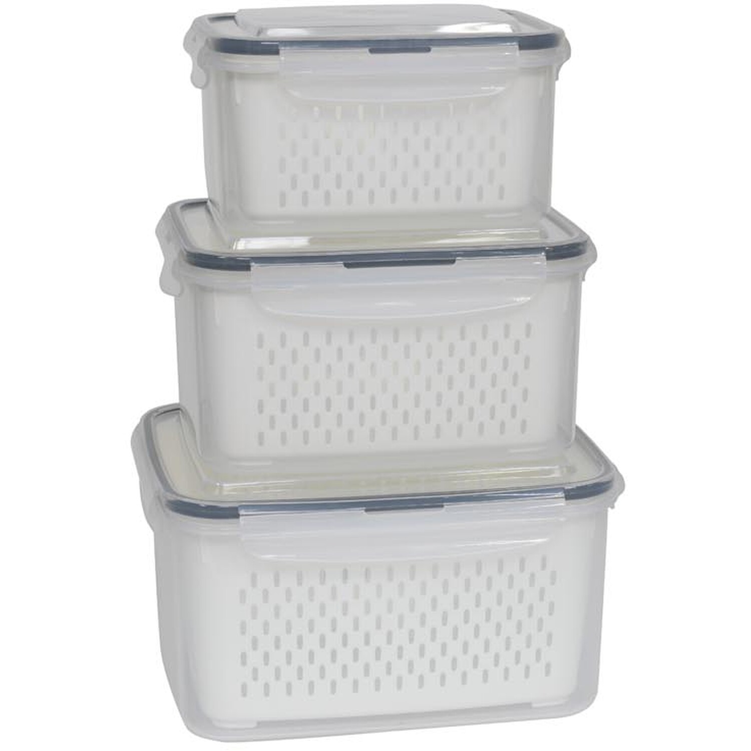 Pack of 3 Draining Food Storage Boxes - White Image 1