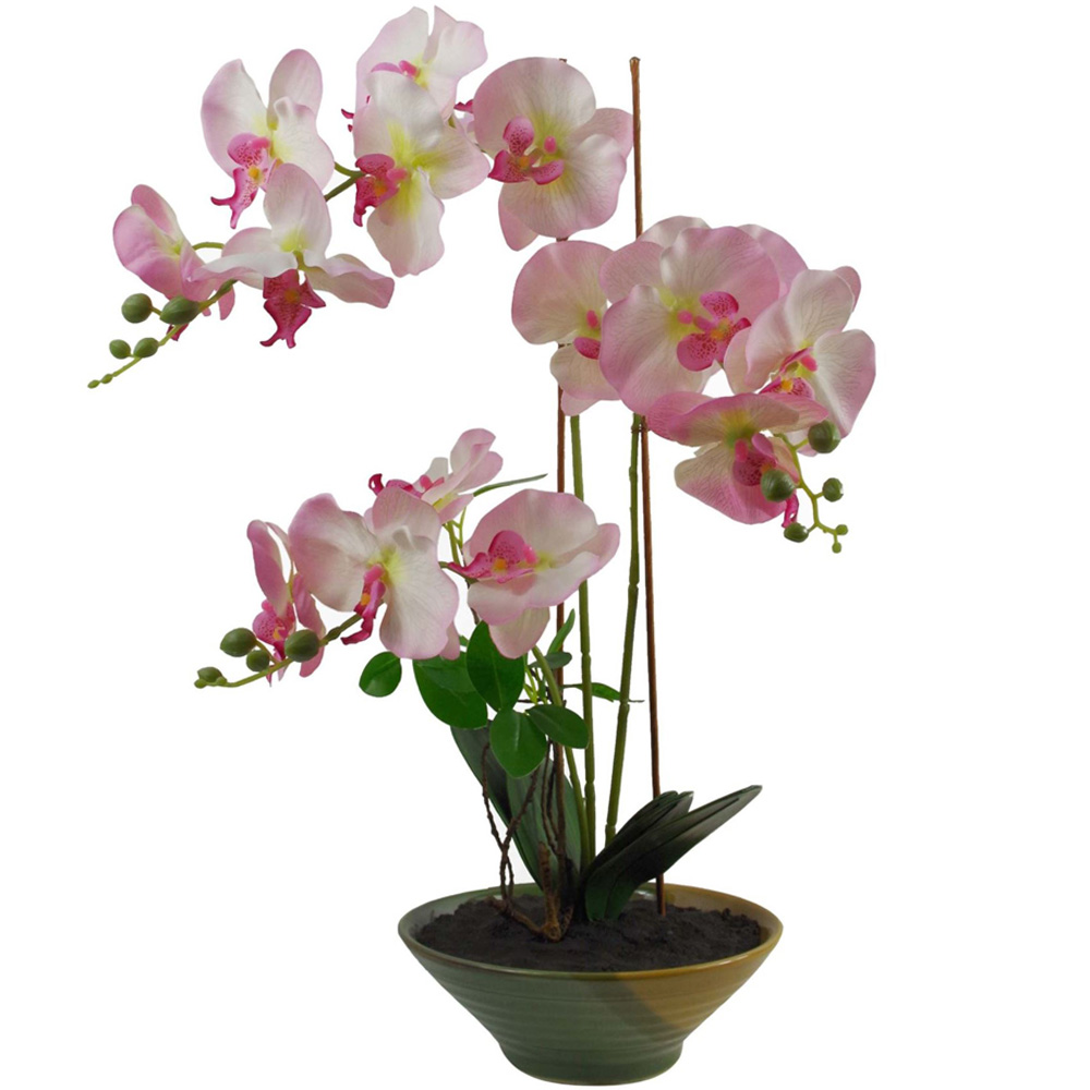Leaf Light Pink Artificial Orchid in Glazed Planter 2.13ft Image 1