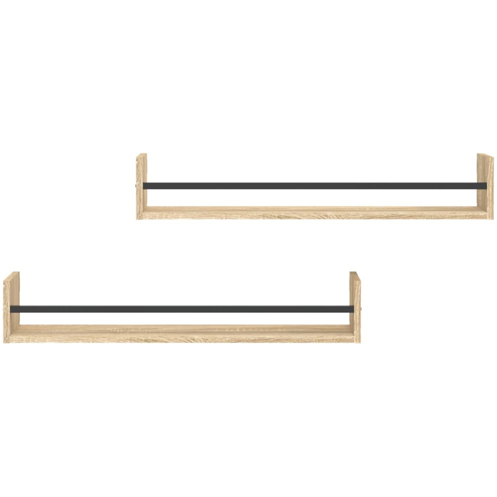 vidaXL 80 x 16 x 14cm Set of 2 Sonoma Oak Wall Shelf with Bars Image 3