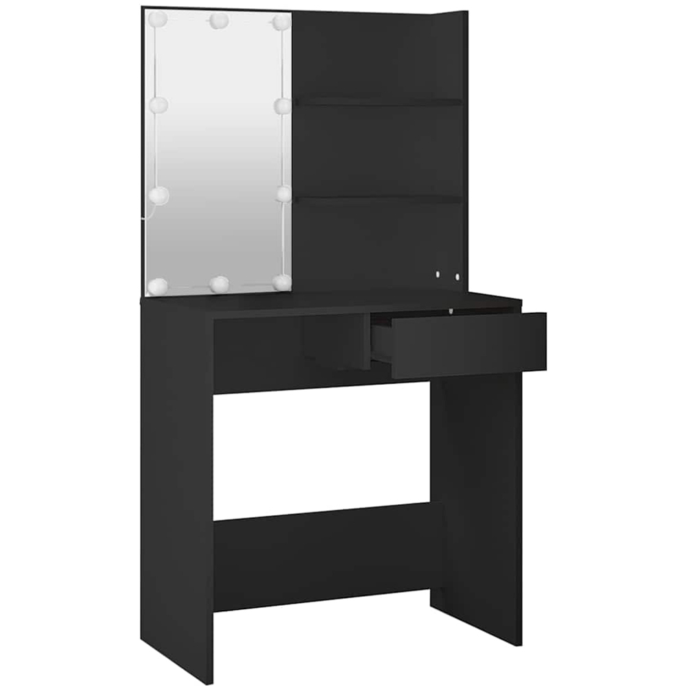 vidaXL Single Drawer 2 Shelf Black Dressing Table with LED Mirror Image 7