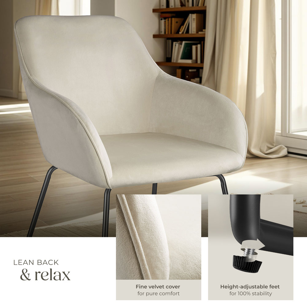 tectake Jeane Set of 6 Cream and Black Velvet Look Dining Chair Image 5