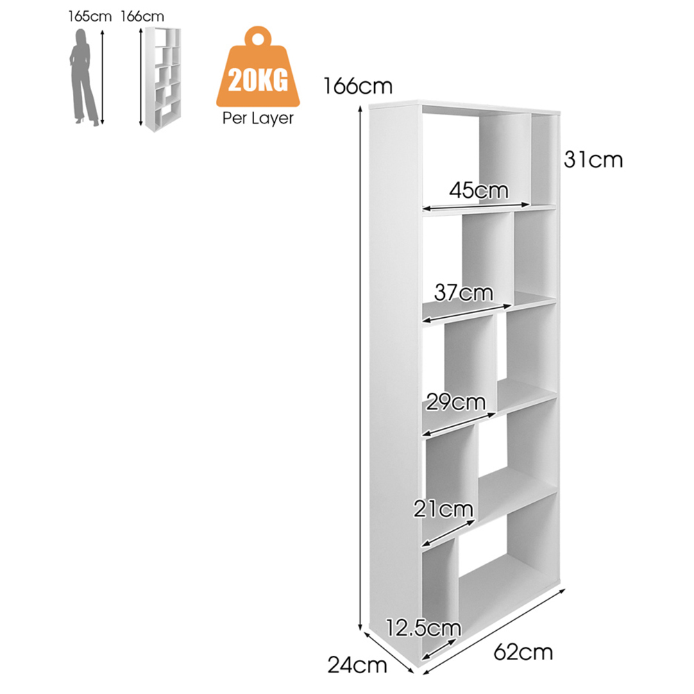 Costway 10 Shelf White Wood Bookshelf Image 9
