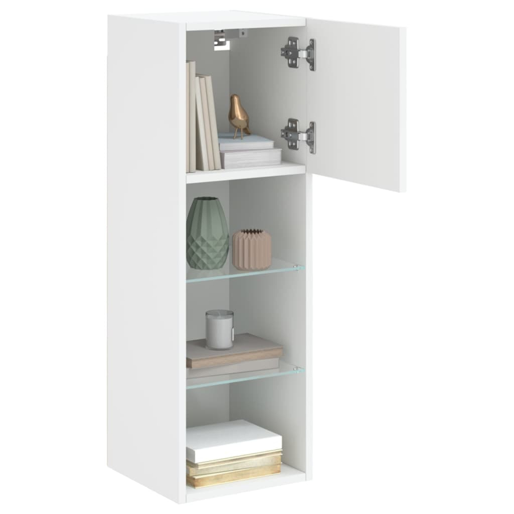 vidaXL Single Door 3 Shelf White TV Cabinet with LED Lights Set of 2 Image 5