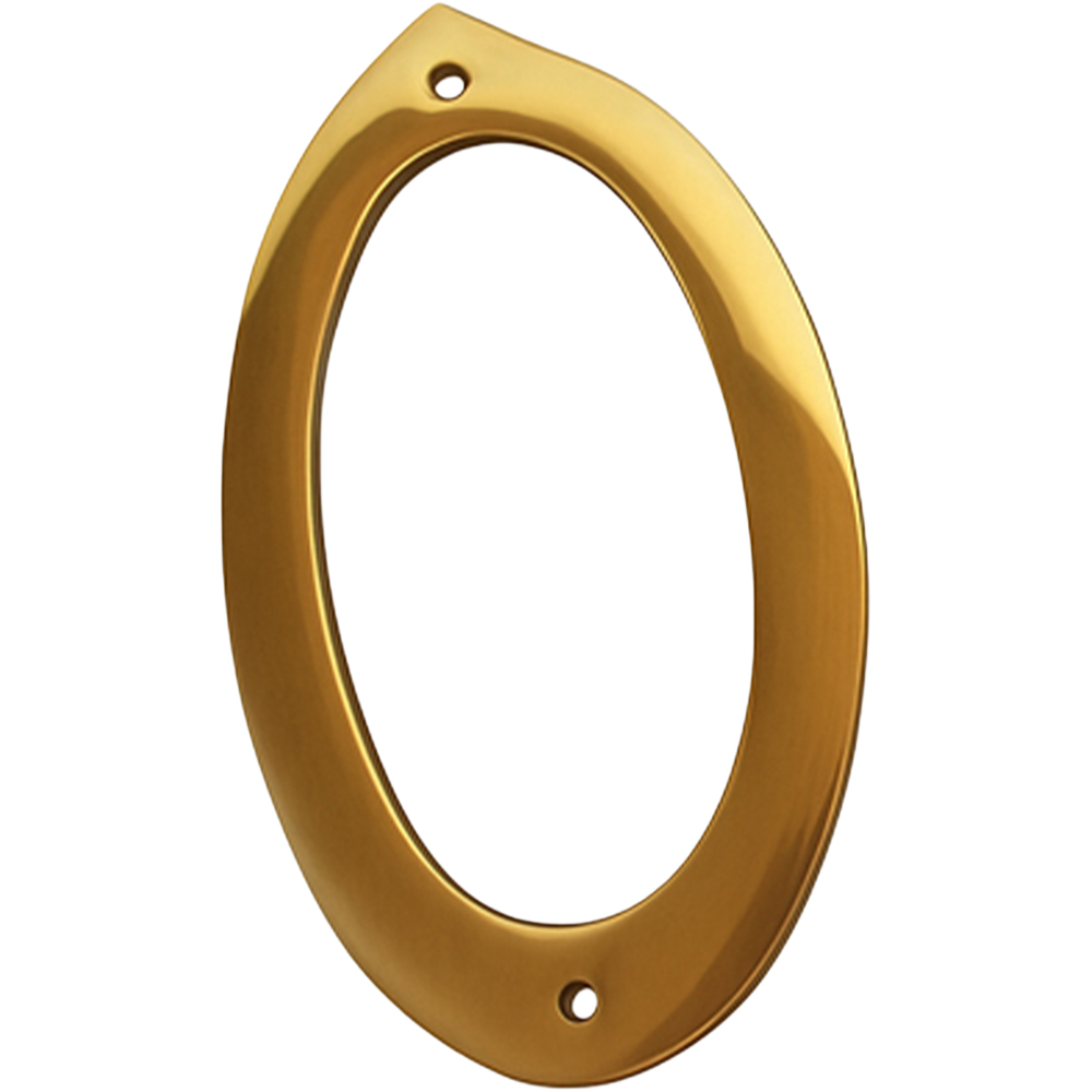 Golden Grace Italic Design Brass Finish Door Number 0 4.4 inch Image 2