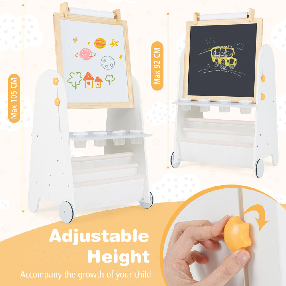 Costway Natural 4-in-1 Toddler Activity Table Set with Magnetic Whiteboard and Bookshelf Image 6